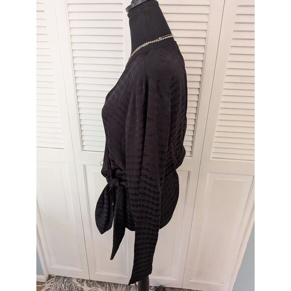 Nine West Blouse Women's XL Black Shimmer Houndstooth Holiday Wrap Top Shirt NEW - Picture 6 of 11